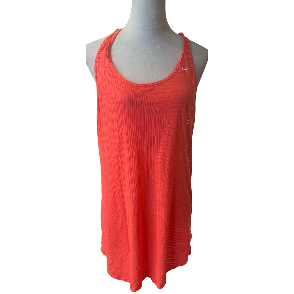 Nike Women's Athletic Tank Top Knotted Racerback Striped Textured Coral Size Med